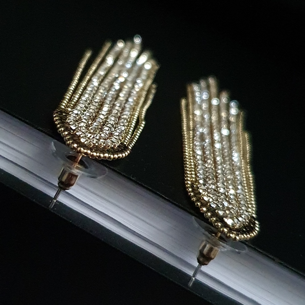 Gold Beaded Tassel Bling Dangle Earrings